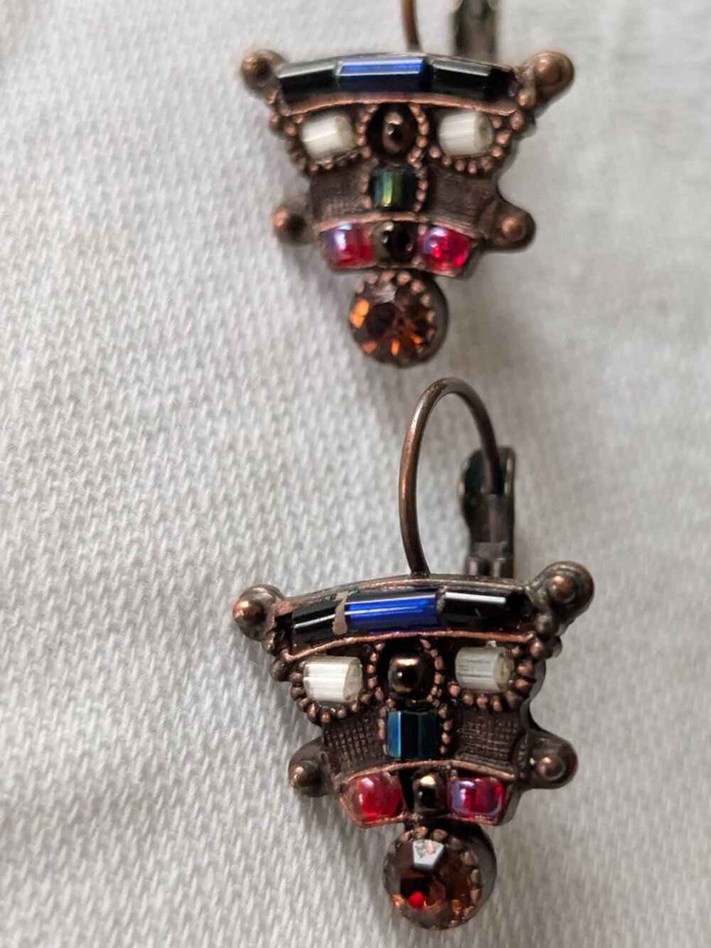 Bohemian Mosaic Bugle Beaded Rhinestone Brass Detailed Earrings